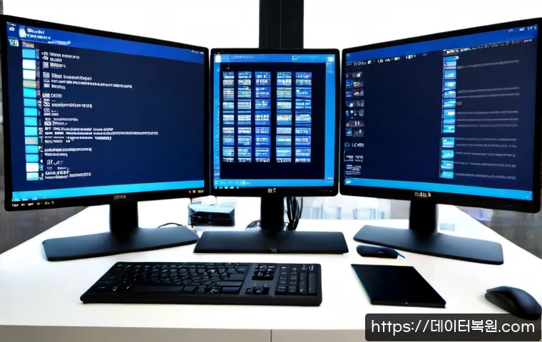 산천동 STATUS_KERNEL_HEAP_CORRUPTION - Photorealistic IT support workstation in a compact hillside neighborhood office, dual monitors showi...