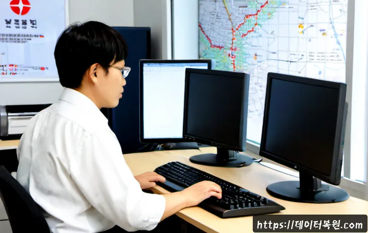 대장동 STATUS_INVALID_CALLER - Photorealistic remote-support workstation in a modern Korean-style apartment office, desktop monitor...