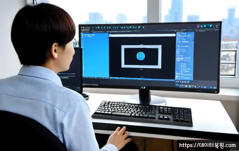 노원구 SESSION_HAS_VALID_VIEWS_ON_EXIT - Photorealistic IT support specialist at a clean workstation, reviewing a 3D CAD assembly on a widesc...