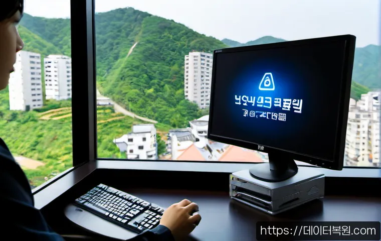 성북구 a disk read error occurred - Photorealistic remote IT support workstation in Seongbuk-gu, a desktop monitor showing a dark startu...