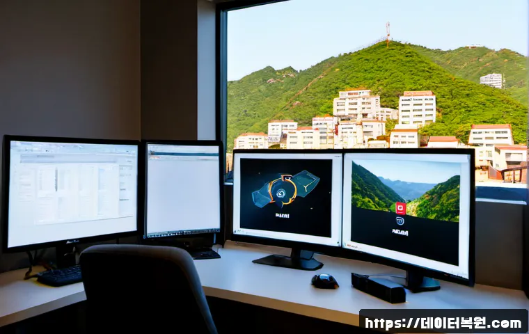 후암동 STATUS_MEMORY_ACCESS_DENIED - Photorealistic remote-support workstation in a compact hillside apartment office, dual monitors show...