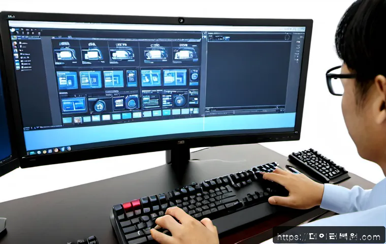 공항동 f4키 누르라고 할때 - Photorealistic remote-support workstation in a compact office near an airport district, technician p...