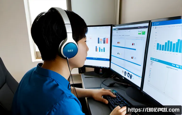 직동 SESSION_HAS_VALID_VIEWS_ON_EXIT - Photorealistic remote-support workstation in a compact Korean apartment office, dual monitors showin...