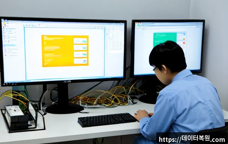산황동 STATUS_KERNEL_MODULE_INVALID - Photorealistic IT support workstation in a modern office near Sanhwang-dong, dual monitors showing a...