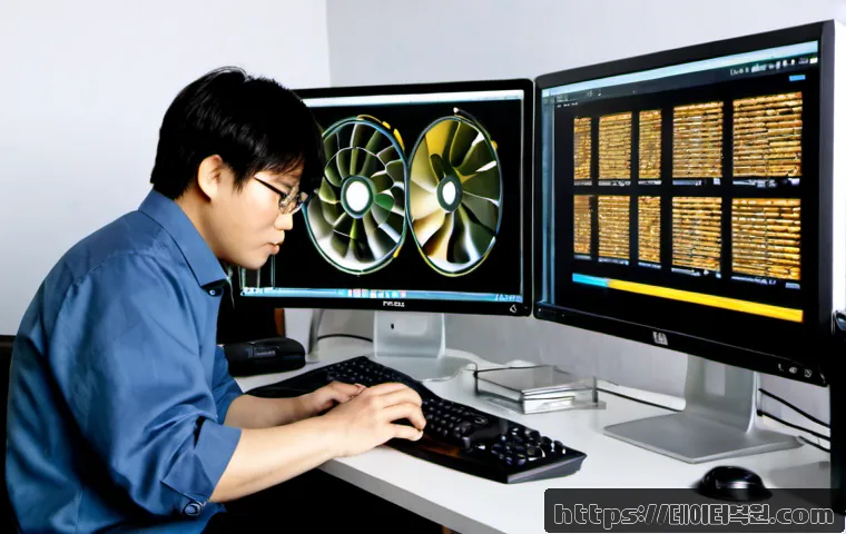 종로구 UNMOUNTABLE_BOOT_VOLUME - Photorealistic IT technician at a dual-monitor workstation in a compact Jongno office, diagnosing a ...