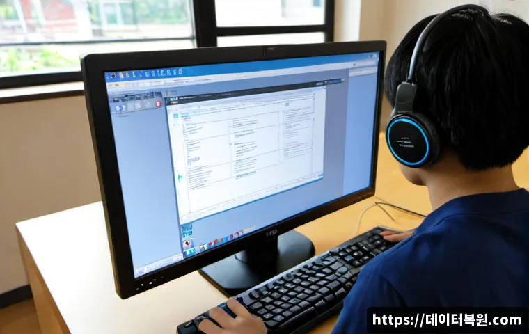 신촌동 STATUS_INVALID_PAGE - Photorealistic remote-support workstation in a compact university-district studio, dual monitors sho...