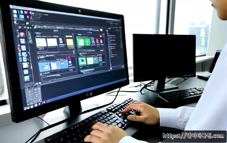 원지동 Press Ctrl Alt Del to restart - Photorealistic IT support workstation in Wonji-dong, Seoul, a desktop computer paused at a secure re...