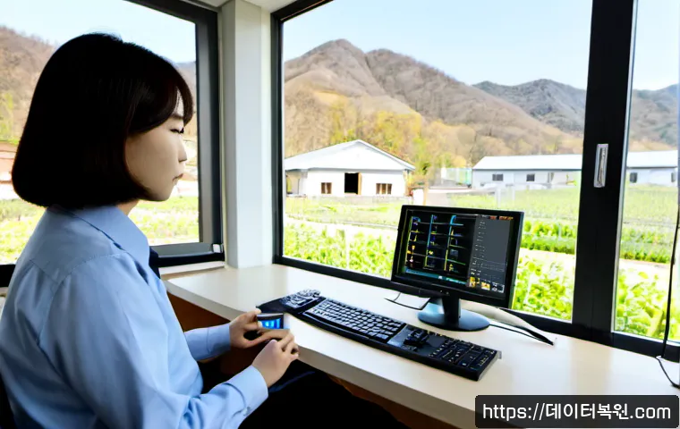 초월읍 VENDOR_DEFINED_ERROR - Photorealistic remote-support workstation in a quiet semi-rural Korean township office, desktop moni...
