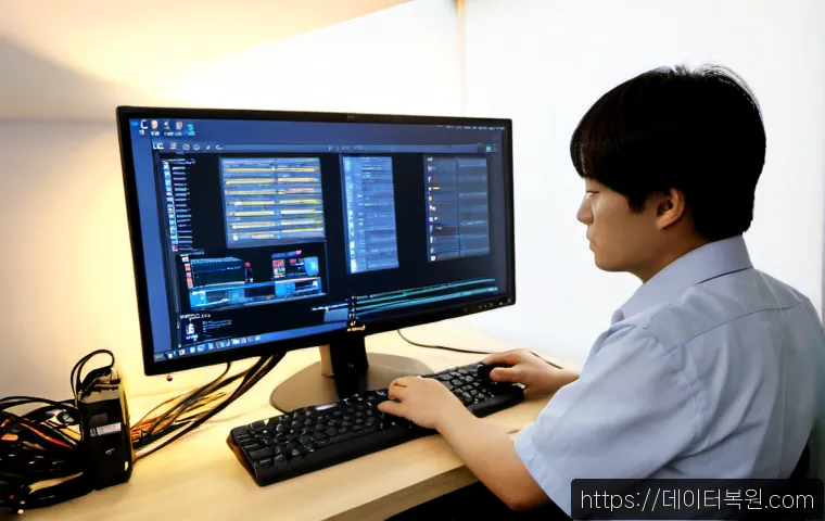 망원동 centos재설치 포맷  초기화 - Photorealistic IT support workstation in a compact Mangwon neighborhood studio, technician reinstall...