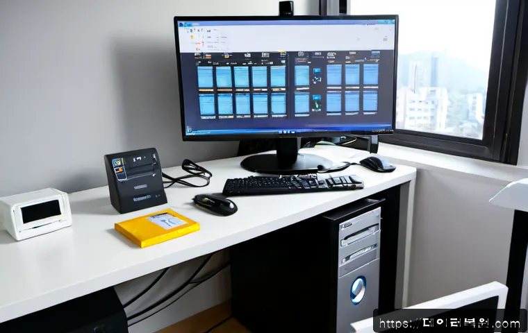 원신동 pc복구중 - Photorealistic PC recovery workstation in a compact Wonsin-dong apartment office, technician reconne...