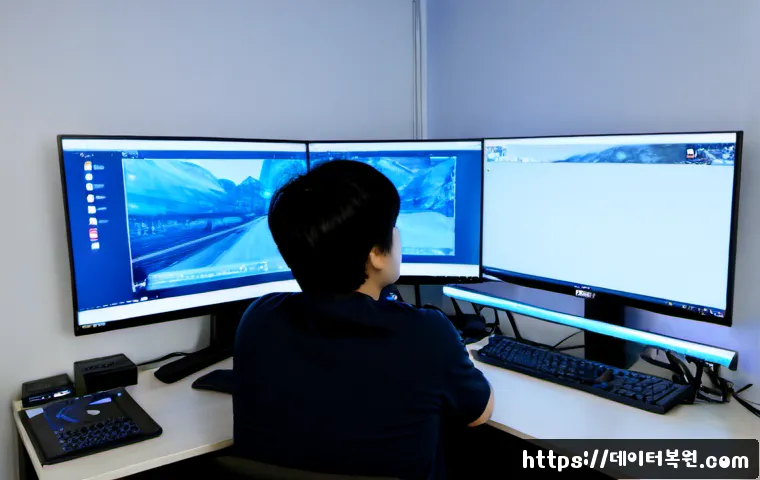 삼전동 DRIVER_CAUSED_SYSTEM_CRASH - Photorealistic remote IT support workstation in a compact Samjeon-dong apartment office, dual monito...