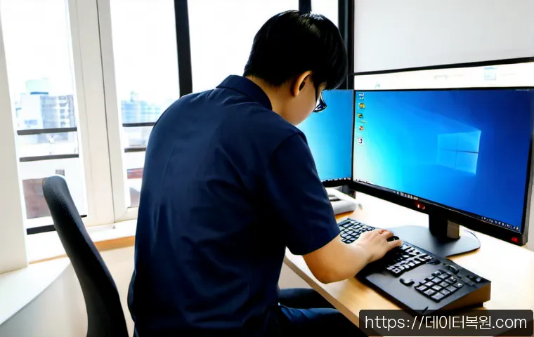 사직동 윈도우10 windows10 재설치 포맷  초기화 - Photorealistic remote-support workstation in a compact Sajik-dong apartment office, technician caref...