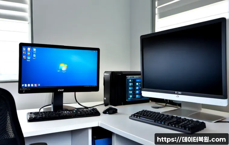 대치동 MACHINE_CHECK_EXCEPTION - Photorealistic IT support workstation in a quiet Daechi-dong academy-office setting, desktop monitor...