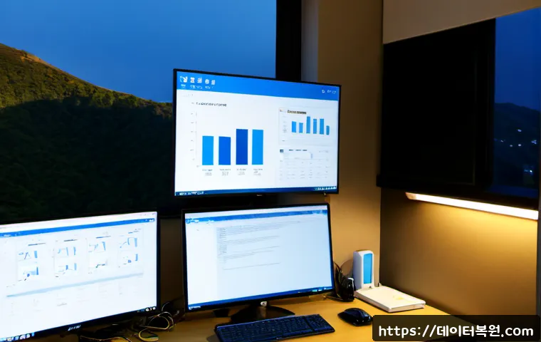 서강동 STATUS_KERNEL_RESOURCE_ERROR - Photorealistic IT support workstation in a compact Sogang-dong apartment office, dual monitors showi...