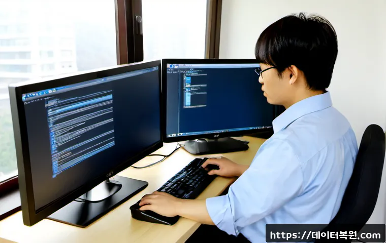 내수동 linux재설치 포맷  초기화 - Photorealistic remote-support workstation in a compact Naesu-dong apartment office, technician reins...