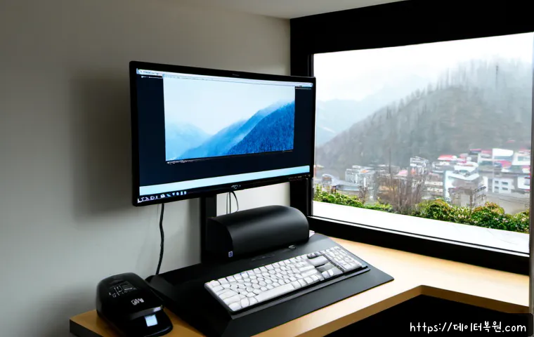 홍제동 STATUS_ACCESS_VIOLATION - Photorealistic remote-support workstation in a compact hillside apartment office, dual monitors show...