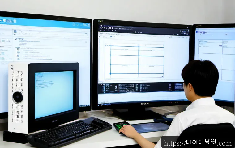 성사동 STATUS_INVALID_CALLER - Photorealistic remote-support workstation in Seongsa-dong, technician reviewing a blank software err...