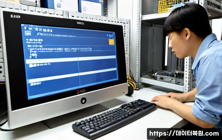 을지로 STATUS_IMAGE_ACCESS_DENIED - Photorealistic remote-support workstation in an Euljiro-style print workshop, desktop monitor showin...