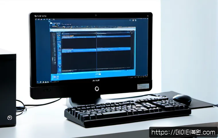 동교동 PAGE_TABLE_CORRUPT - Photorealistic IT support workstation in a compact Donggyo-dong creative studio, dual monitors showi...
