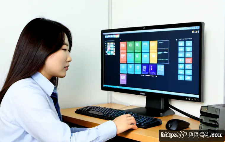 현천동 BUGCODE_USB_DRIVER - Photorealistic IT support workstation in a compact Hyeoncheon-dong office, technician reconnecting a...