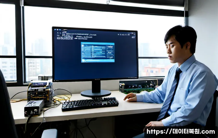 우장산 STATUS_KERNEL_BOOT_FAILURE - Photorealistic IT support workstation in a quiet Ujangsan neighborhood office, desktop tower opened ...