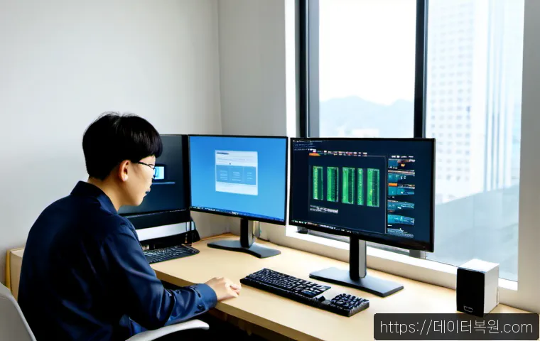 신대방 STATUS_KERNEL_MODULE_ACCESS_DENIED - Photorealistic IT support workstation in Sindebang, Seoul, dual monitors showing a brandless 3D engi...