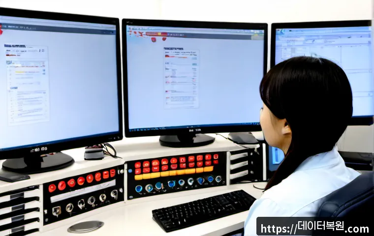 염곡동 STATUS_KERNEL_DISK_ERROR - Photorealistic IT support workstation in a quiet Yangjae-dong office, ultrawide monitor showing a no...