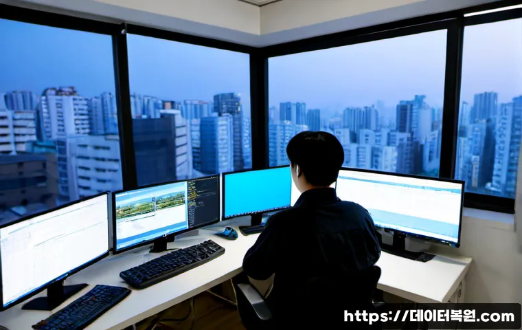 동자동 BAD_SYSTEM_CONFIG_INFO - Photorealistic IT support workstation in a compact Seoul-style apartment office near a rail district...