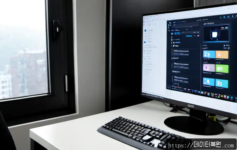 은천동 STATUS_KERNEL_DISK_ERROR - Photorealistic IT support workstation in a compact Eungcheon-dong apartment office, desktop tower op...