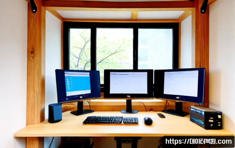 팔판동 STATUS_NETWORK_ACCESS_DENIED - Photorealistic remote-support workstation in a refined Palpan-dong inspired hanok office, dual monit...