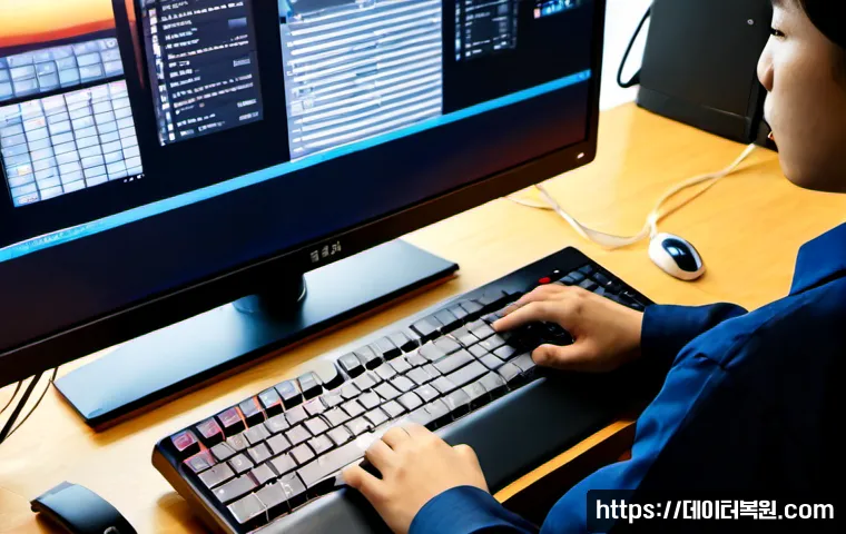 대화동 f4키 누르라고 할때 - Photorealistic remote-support workstation in a compact Daehwa-dong apartment office, technician pres...