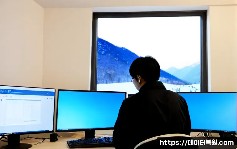 강북구 pc에 문제가 발생하여 다시 시작해야 합니다 - Photorealistic IT support scene in a compact Gangbuk-gu apartment office, dual-monitor workstation f...