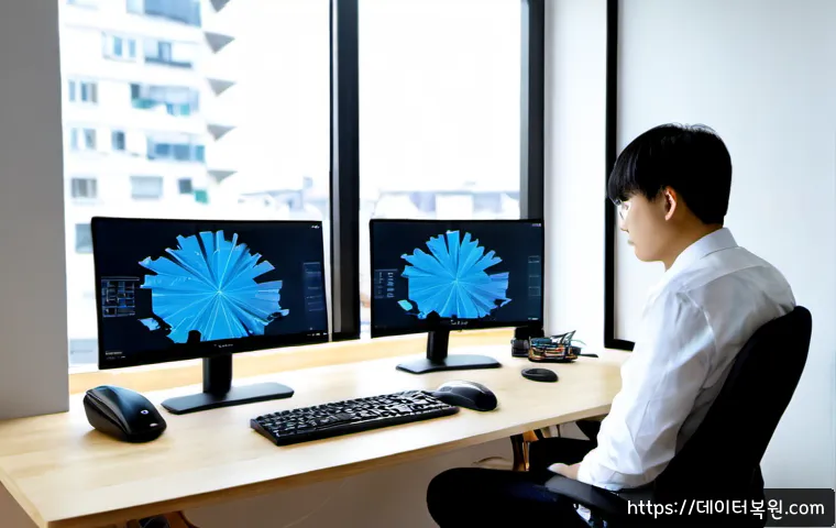 월곡동 STATUS_ACCESS_VIOLATION - Photorealistic remote-support workstation in a compact Wolgok-dong apartment office, dual monitors s...