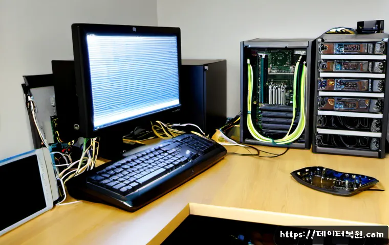 풍납동 HARDWARE_MEMORY_FAILURE - Photorealistic electronics repair workstation in a compact Pungnap-dong office, desktop computer ope...