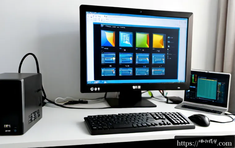 무악동 BUGCODE_USB_DRIVER - Photorealistic IT support workstation in a compact Muak-dong apartment office, desktop computer with...