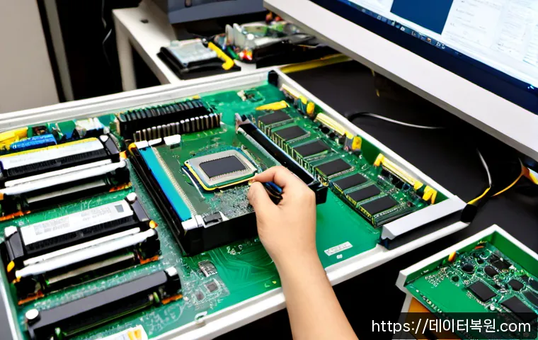 효자동 RAM조립 및 교체수리 - Photorealistic computer repair bench in a Hyoja-dong apartment workspace, technician carefully seati...