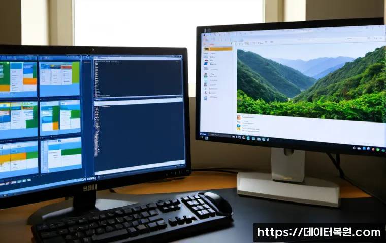 보문동 POOL_CORRUPTION_IN_FILE_AREA - Photorealistic remote-support workstation in a compact Bogmun-dong apartment office, dual monitors s...