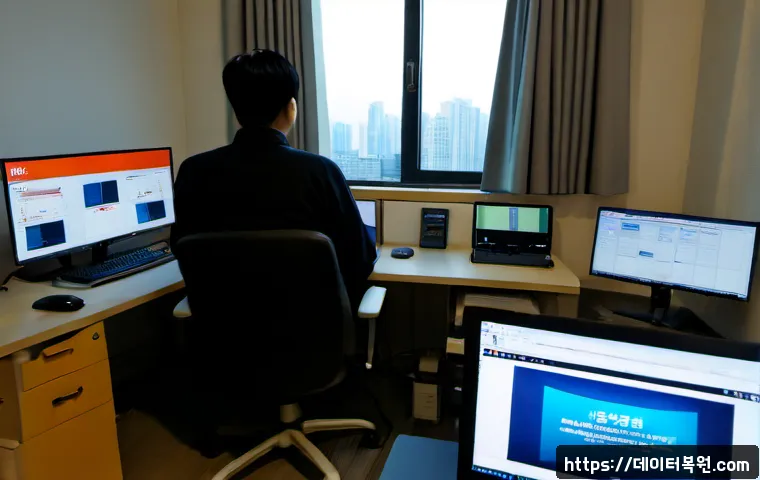원신동 STATUS_SYSTEM_LICENSE_INVALID - Photorealistic remote-support workstation in a compact Wonsin-dong apartment office, dual monitors s...