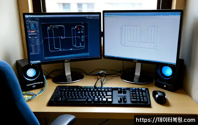 사리현동 STATUS_KERNEL_NETWORK_ERROR - Photorealistic IT support workstation in a quiet low-rise residential district, dual monitors showin...