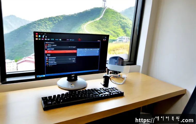 청파동 STATUS_DISK_WRITE_FAILURE - Photorealistic remote-support workstation in a compact Cheongpa-dong studio apartment, ultrawide mon...