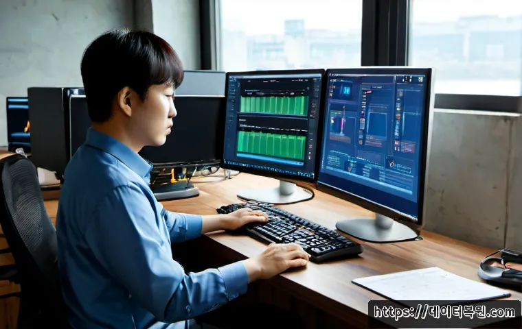 양화동 HAL_INITIALIZATION_FAILED - Photorealistic IT support workstation in a compact Yanghwa-dong creative office, dual monitors showi...