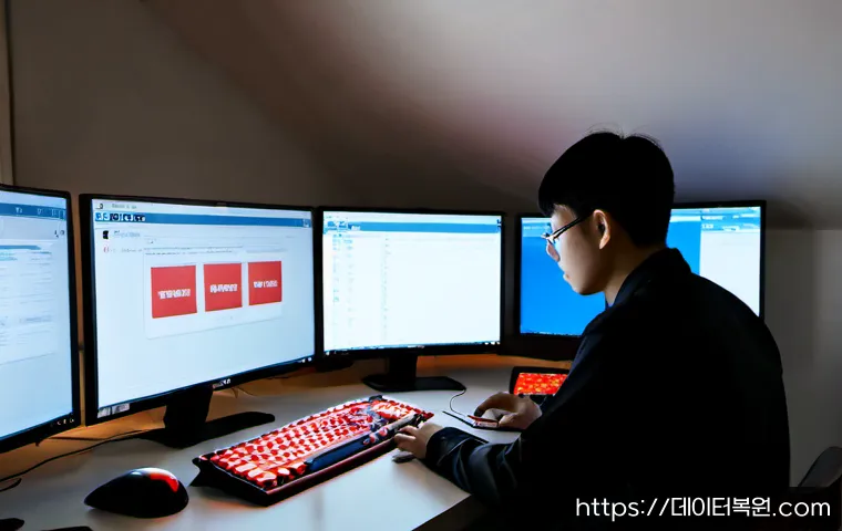 누하동 STATUS_KERNEL_BLOCKED - Photorealistic remote IT support workstation in a quiet hillside neighborhood apartment, dual monito...
