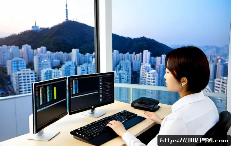 성현동 STATUS_SESSION_TIMEOUT - Photorealistic remote-support workstation in a compact hillside apartment office, an IT specialist v...