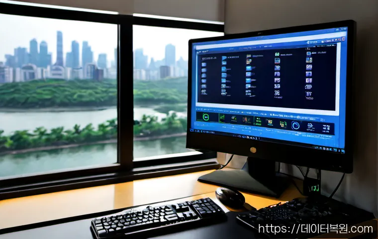 옥수동 STATUS_KERNEL_DRIVER_CORRUPTION - Photorealistic remote-support workstation in a compact Oksoo-dong apartment office, dual monitors sh...