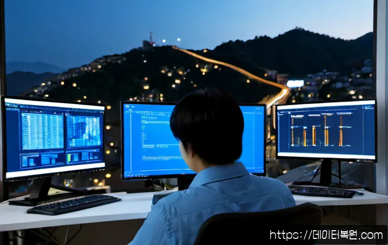이태원 DRIVER_VERIFIER_DETECTED_VIOLATION - Photorealistic IT support workstation in a compact Itaewon apartment office at night, dual monitors ...