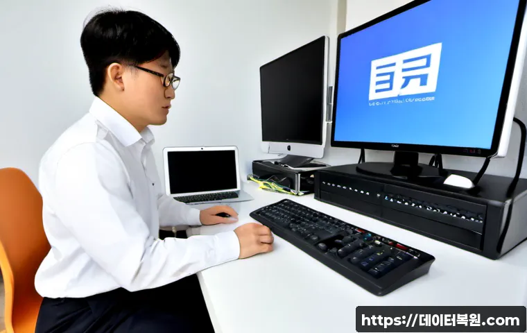 방화동 파일서버출장방문수리점 - Photorealistic on-site file server repair in a compact Banghwa-dong office near a quiet residential-...