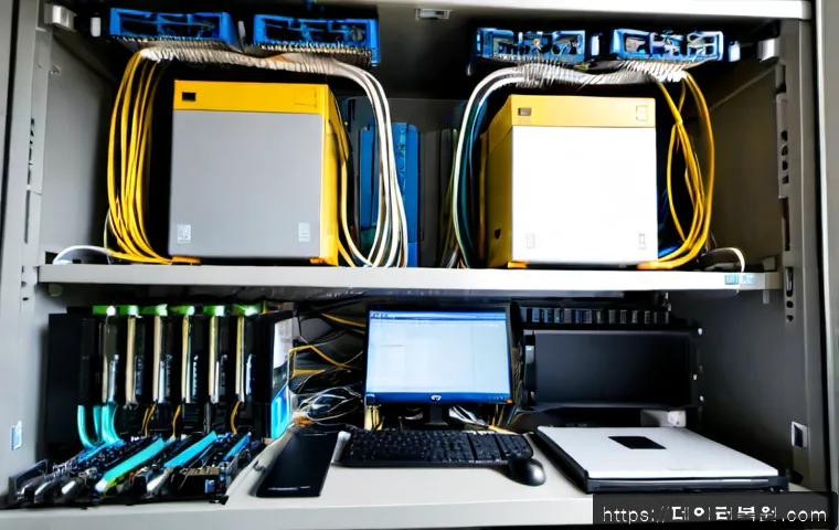일원동 나스 nas 설정및수리 - Photorealistic NAS repair workstation in a compact Ilwon-dong apartment office, technician connectin...