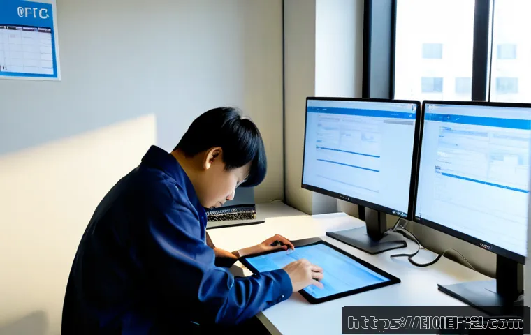 용답동 STATUS_FILE_INVALID - Photorealistic IT support workstation in a compact Seoul-style office near an industrial residential...