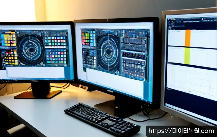 천호동 VIDEO_MEMORY_MANAGEMENT_INTERNAL - Photorealistic remote-support workstation in Cheonho-dong, Seoul, dual-monitor desktop showing a com...