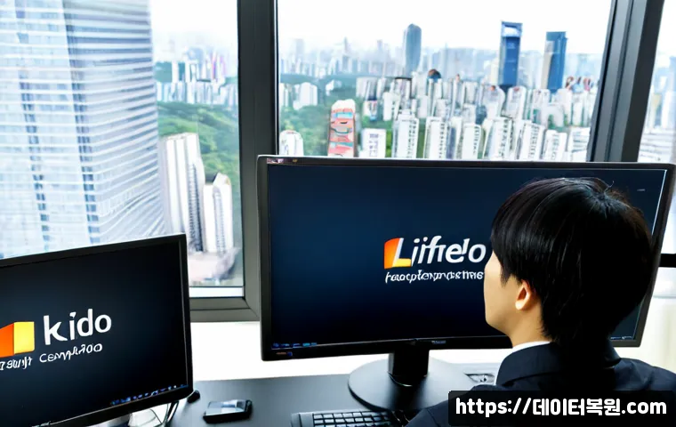 여의도 linux재설치 포맷  초기화 - Photorealistic IT support workstation in a modern Yeouido office, technician reinstalling a Linux de...